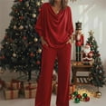 thumbnail image 1 of Hogleaql Women Velour Sweatsuits Sets Lounge Long Sleeve Sweatshirt Wide Leg Sweatpants with Pockets Tracksuit Loose Fit Solid Color Trendy Winter Outfits Red XL, 1 of 4