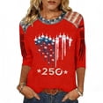 thumbnail image 1 of Hogleaql Women’s 250th Anniversary Usa Shirt 3/4 Sleeve V Neck 4th Of July Blouse American Flag Retro Graphic Patriotic Fashion Pullover Tops Red 5XL, 1 of 4