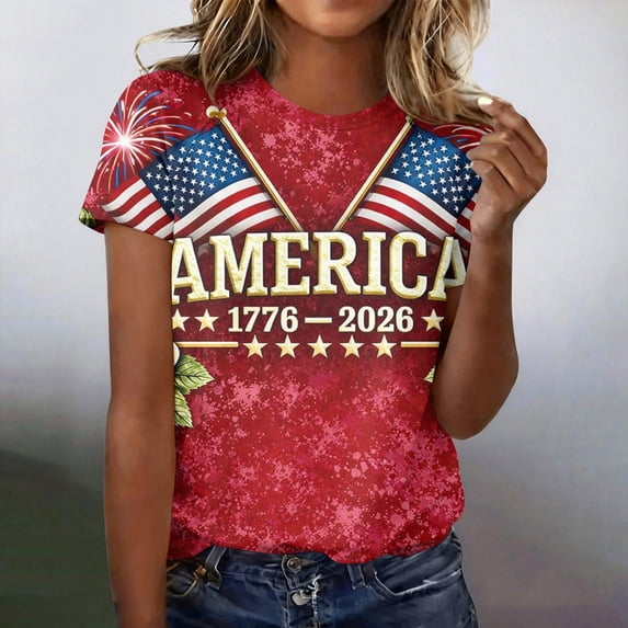 Hogleaql Women’s 250th Anniversary Usa Shirt Short Sleeve V Neck 4th Of July Blouse American Flag Retro Graphic Patriotic Fashion Pullover Tops Wine 2XL