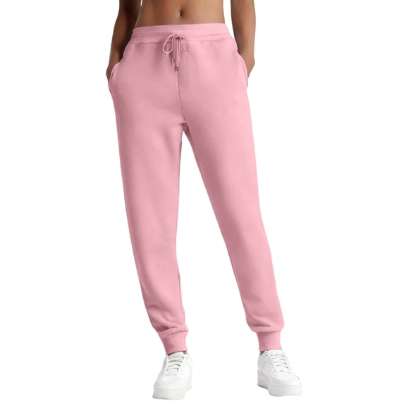 Hogleaql Women's Fleece Sweatpants Comfortable Lounge Elastic Waist Pants with Pockets Athletic with Cinched Cuffs Drawstring Loose Sweatpants Pink S
