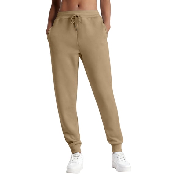 Hogleaql Women's Fleece Sweatpants Soft Workout Elastic Waist Sweatpants with Pockets Athletic with Cinched Cuffs Drawstring Loose Fit Pants Camel M