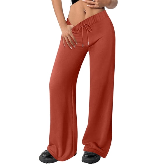 Hogleaql Women's High Waisted Drawstring Waist Wide Leg Sweatpants Casual Baggy Pants Fashion Palazzo Sweatpants Solid Loose Long Trousers Ginger 2XL