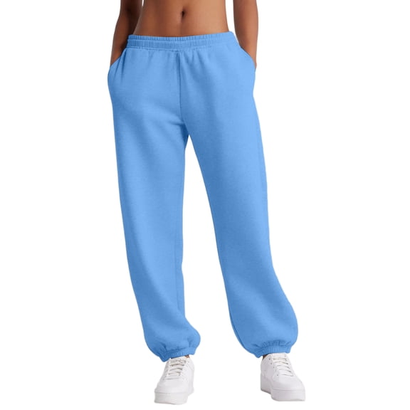 Hogleaql Women's Jogger Pants Comfy Workout Elastic Waist Sweatpants with Pockets Athletic with Cinched Cuffs Drawstring Loose Pants Blue L