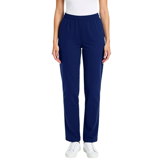 Hogleaql Women's Jogger Scrub Pant Comfy Straight Leg Solid Elastic Waist Nursing Uniform with Pockets Workwear Pants Blue M