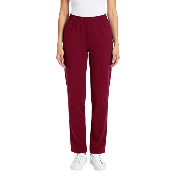 Hogleaql Women's Jogger Scrub Pant Soft Straight Leg Solid Elastic Waist Nursing Uniform with Pockets Workwear Pants Red L