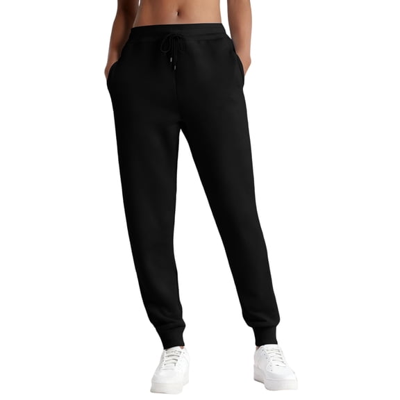 Hogleaql Women's Jogger Sweatpants Comfy Lounge Elastic Waist Sweatpants with Pockets Athletic with Cinched Cuffs Drawstring Loose Pants Black 2XL