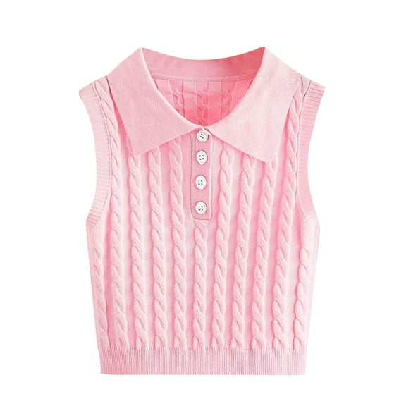 Hogleaql Women's Lapel button Sweater Vest Lapel button Casual Sleeveless V Neck Cable Knit Sweaters Fashion Loose Pullover Insulated Fall for Fall Winter Pink XL
