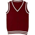 thumbnail image 1 of Hogleaql Women's Stripe Sweater Vest Stripe Casual Sleeveless V-Neck Cable Knit Sweaters Dressy Loose Pullover Comfortable Warm Fall for Fall Winter Wine M, 1 of 3