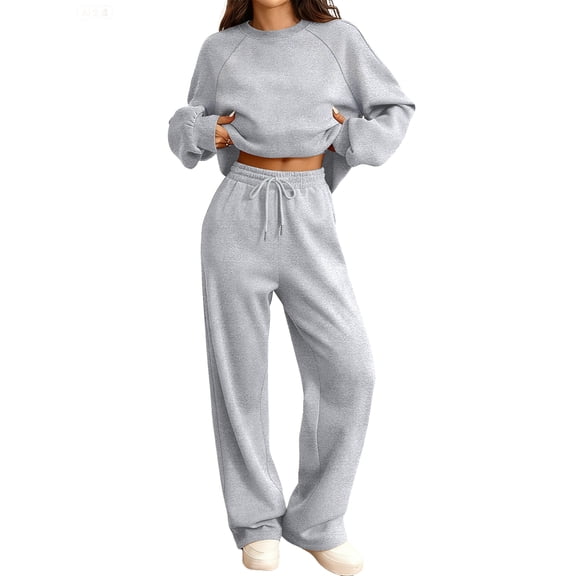 Hogleaql Women's Sweatsuits Long Sleeve Lounge Drawstring Sweatshirt Wide Leg Athletic Pants Solid Color Loose Fit Outfits Trendy Fall Winter Matching Sets with Pockets 2025 Army Green 3XL