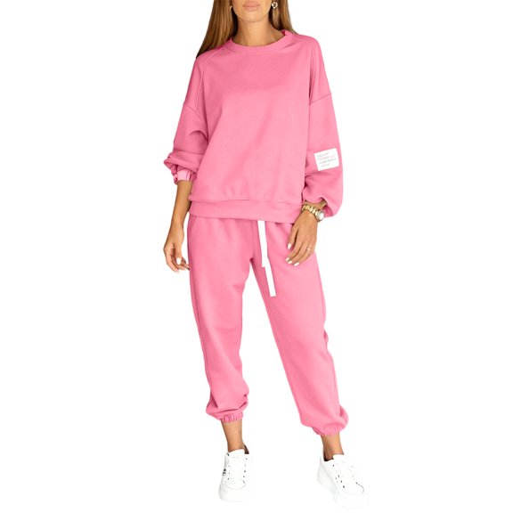 Hogleaql Women's Sweatsuits Long Sleeve Lounge Drawstring Sweatshirt Wide Leg Sweatpants Solid Color Loose Fit Outfits Fashion Winter Matching Sets with Pockets 2025 Khaki L