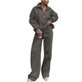 thumbnail image 1 of Hogleaql Women's Sweatsuits Lounge Half Zip Long Sleeve Sweatshirt Wide Leg Sweatpants Matching Sets with Pockets Solid Color Loose Trendy 2025 Fall Winter Outfits Green XL, 1 of 4