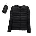 thumbnail image 1 of Hogleaql Women’s Ultra Light Down Packable Jacket Soft Long Sleeve Button dowm Without Collar Quilted Coat Thermal Windbreaker Lightweight Puffer Jacket with Pockets Fall Winter Outerwear Black XL, 1 of 4