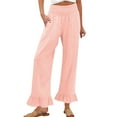 thumbnail image 1 of Hogleaql Women's Wide Leg Beach Pants Soft Elastic Waist Ruffle Hem Pants Lounge Palazzo Baggy Summer Trousers with Pockets, 1 of 5
