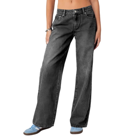 Hogleaql Women's Wide Leg Jeans Sweatpant Low Waisted Trendy Lightweight Stretchy Wide Leg Button Denim Jeans with Pockets Loose Fit Pants Gray 2XL