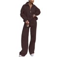 thumbnail image 1 of Hogleaql Womens 2 Piece Lounge Sweatsuits Sets Half Zip Long Sleeve Sweatshirt Wide Leg Athletic Pants Matching Sets with Pockets Solid Color Loose Fashion 2025 Winter Outfits Coffee S, 1 of 4