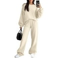 thumbnail image 1 of Hogleaql Womens 2 Piece Outfits Plus Size Sweatsuit Long Sleeve Lounge Drawstring Sweatshirt Wide Leg Athletic Pants Solid Loose Fit Outfits Trendy Fall Winter Tracksuit with Pockets 2025 Beige S, 1 of 3