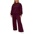thumbnail image 1 of Hogleaql Womens 2 Piece Outfits Plus Size Sweatsuit Long Sleeve Lounge Drawstring Sweatshirt Wide Leg Sweatpants Solid Color Loose Fit Outfits Fashion Fall Winter Tracksuit with Pockets 2025 Wine XL, 1 of 4