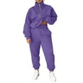 thumbnail image 1 of Hogleaql Womens 2 Piece Outfits Sweatsuit Lounge Half Zip Long Sleeve Sweatshirt Wide Leg Athletic Pants Tracksuit with Pockets Solid Color Loose Fashion 2025 Fall Winter Outfits Purple L, 1 of 4