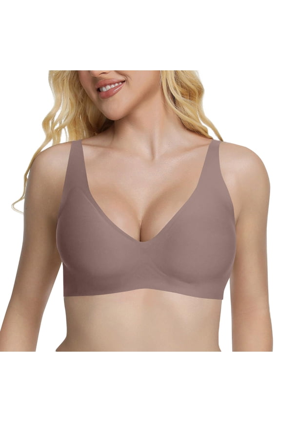 Womens Deep V Bras Wireless Seamless No Underwire Push Up Bras Full Coverage Support Plunge Bralettes Comfortable Everyday Tshirt Bras Gray 2XL