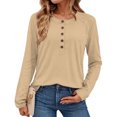 thumbnail image 1 of Hogleaql Womens Long Sleeve Tee Shirts Soft Henley Trendy Tee Shirts Lightweight Button Down Casual Loose Fit T Shirts Khaki XL, 1 of 4