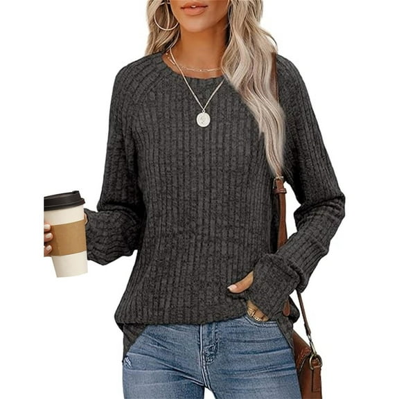 Hogleaql Womens Long Sleeve Tops Crewneck Tunic Soft Fall Winter Tops Solid Color Loose Fit Fashion T Shirts Lightweight Pullover Blouses Dark Gray L