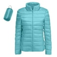 thumbnail image 1 of Hogleaql Womens Puffer Jacket Packable Casual Long Sleeve Zipper Stand Collar Quilted Coat Warm Water-Resistant Ultra Light Puffer Jacket with Pockets Fall Winter Outerwear Turquoise M, 1 of 4