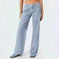 thumbnail image 1 of Hogleaql Womens Pull-On Wide Leg Jeans Low Waisted Fashion Going Out Stretchy Wide Leg Button Denim Jeans with Pockets Oversized Trousers Light Blue L, 1 of 5
