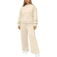 thumbnail image 1 of Hogleaql Womens Sweatsuit 2 Piece Set Long Sleeve Lounge Drawstring Sweatshirt Wide Leg Sweatpants Solid Color Loose Outfits Fashion Winter Matching Sets with Pockets 2025 Beige XL, 1 of 4