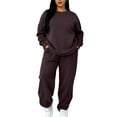 thumbnail image 1 of Hogleaql Womens Sweatsuit 2 Piece Set Long Sleeve Lounge Drawstring Sweatshirt Wide Leg Sweatpants Solid Color Loose Outfits Trendy Winter Matching Sets with Pockets 2025 Coffee XL, 1 of 4