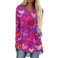thumbnail image 1 of Hogleaql Womens Valentines Shirt V Neck Soft Long Sleeve Shirts Love Heart Print Trendy Casual Loose Fit Mid-Length Tops Hot Pink M, 1 of 6