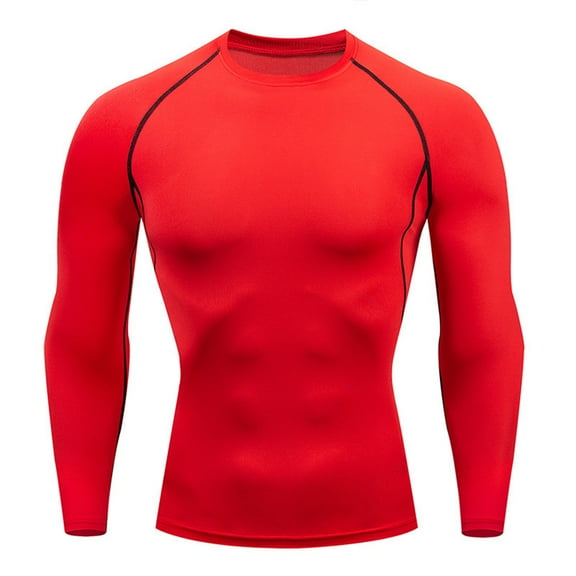 Hogleaql Workout Shirts for Men Thin Sweat Running Crew Neck Cool Dry Long Sleeve Undershirt Gym Base Layer Tops Sport Athletic Fitness Muscle T-Shirts Red M