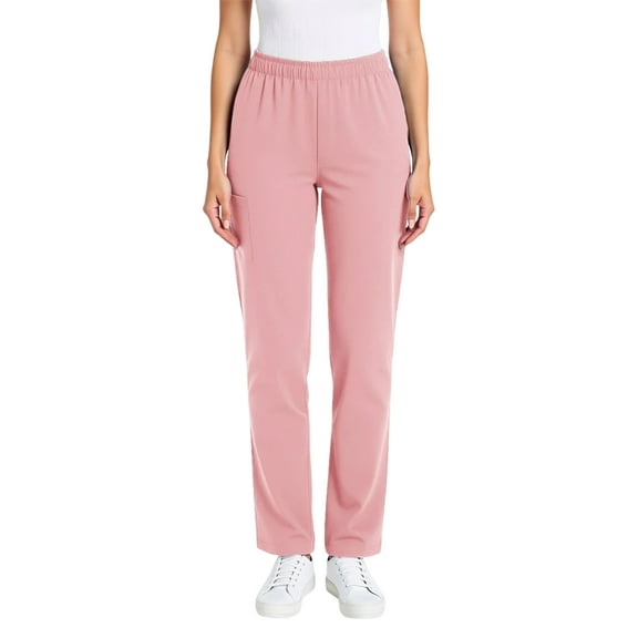 Hogleaql Workwear Women's Scrubs Pant Comfortable Straight Fit Solid Color Elastic Waist Medical Uniform Bottoms with Pockets Workwear Pants Pink XL