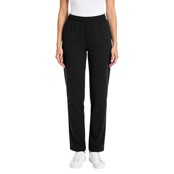 Hogleaql Workwear Women's Scrubs Pant Comfy Straight Fit Solid Elastic Waist Medical Scrubs with Pockets Workwear Pants Black M