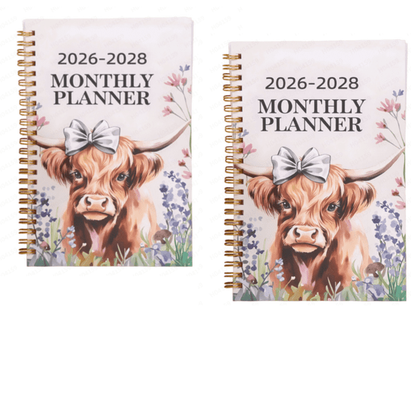 Hogloyecr 2026 Monthly Planner Highland Cow Watercolor Monthly Planner 2026-2028, For Back To School Christmas New Year Gift 2PCS
