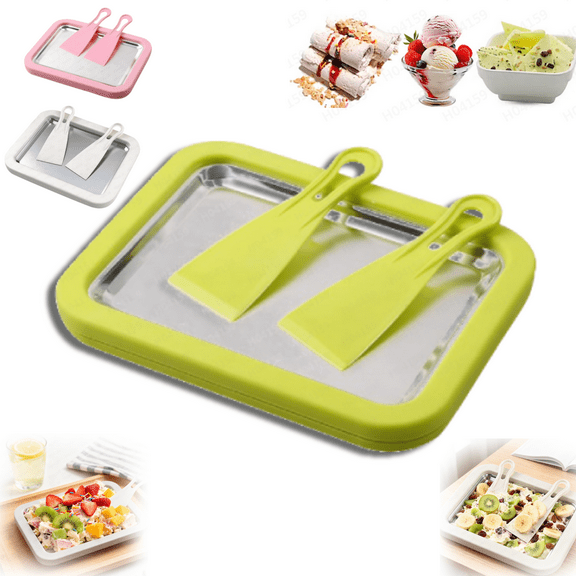Hogloyecr At-Home Rolled Ice Cream Maker Kit with 2 Scrapers,Stainless Steel Instant Freeze Plate, DIY Homemade Yogurt and Sorbet Tray, Food-Grade Stainless Steel Green