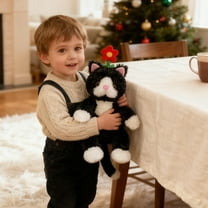 Hogloyecr Cat Stuffed Animals,White and Black Cat Plush Toy,Cute Soft Cuddly Huggable Toys with Flower On The Head,Gifts for Birthday/Cat Lover B(15In)