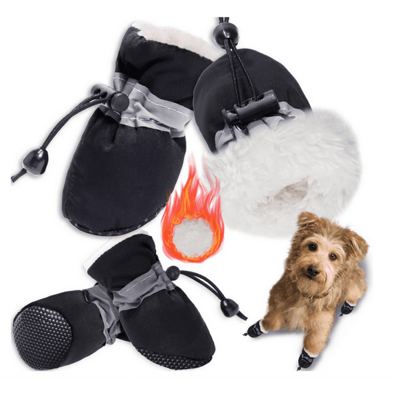 Hogloyecr Dog Shoes for Small Medium Dogs, Waterproof Pet Boots with Reflective Stripes for Rainy and Snowy Weather Outdoor Walking, Adjustable Elastic Straps Black 5