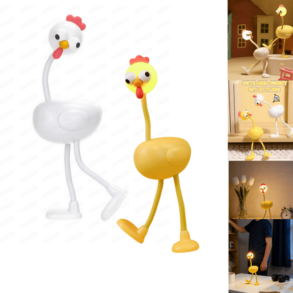 Hogloyecr Funny Chicken Lamp Novelty Chicken Night Light Creative Desk Lamp with Stand Decompression Ornament Rechargeable Light for Home Office Desk Decor Toy Fluorescence Yellow