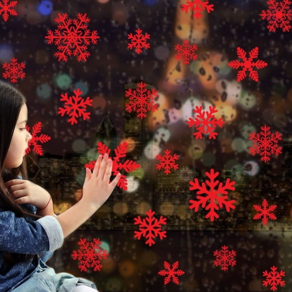 Hogloyecr Snowflake Window Clings Decals Christmas Glass Static Stickers for Xmas Holiday Winter Decoration red