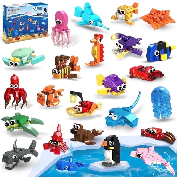 HogoKids 24 Pack Party Favors Building Set, 629pcs Marine Animals Blocks Toy for Kids Aged 6-12