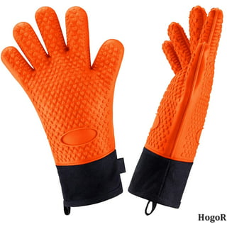 Unique Bargains Silicone Oven Mitts Heat Resistant Gloves Pot Holders  Kitchen 1 Pair Orange 13.6x5.5x7.5