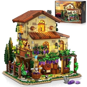 INSOON Building Block House Set with LED Lights, 1826 PCS Vineyard Winery Castle Model Kit, European Style Architecture Building Set Toy for Adults & Teens