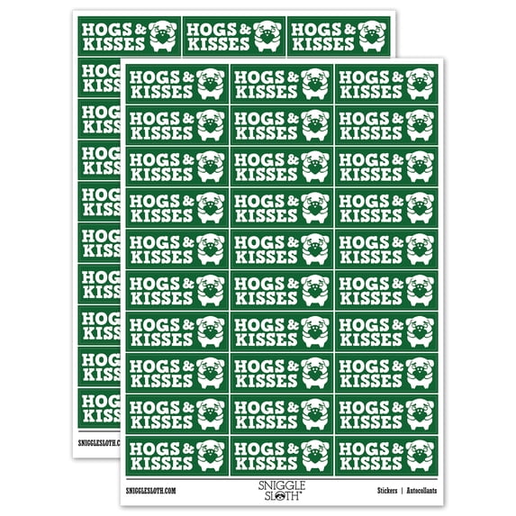 Hogs and Kisses Hugs Pig Teacher Student School Sticker Set - Dark Green - Matte Finish - 1.75" Medium