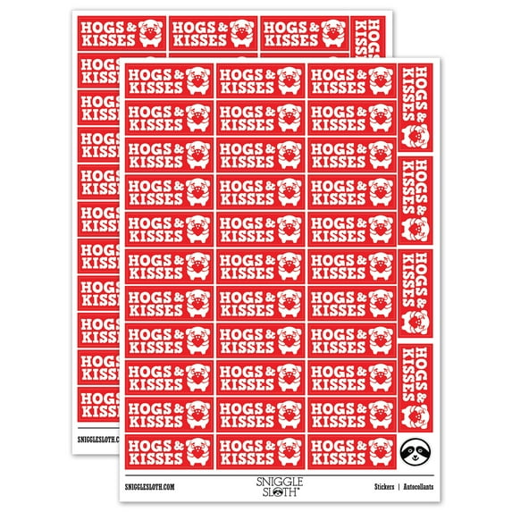 Hogs and Kisses Hugs Pig Teacher Student School Sticker Set - Red - Matte Finish - 1.5" Small