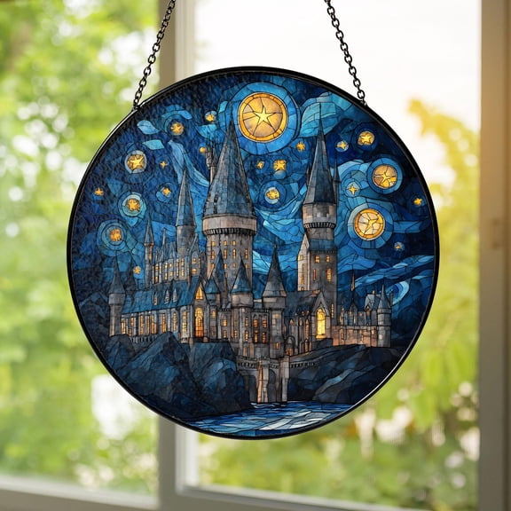 Hogwarts Castle Glass Suncatcher | Fantasy Wizard Window Hanging | Gothic Magic Home Décor Gift, 3.5 in