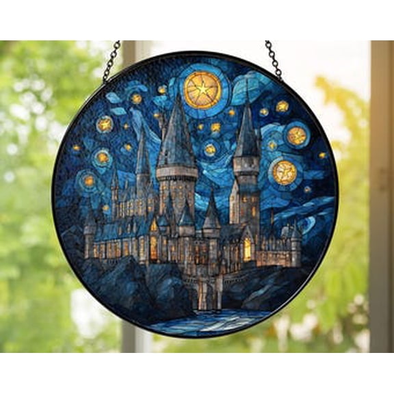 Hogwarts Castle Glass Suncatcher | Fantasy Wizard Window Hanging | Gothic Magic Home Décor Gift, 6.3 in