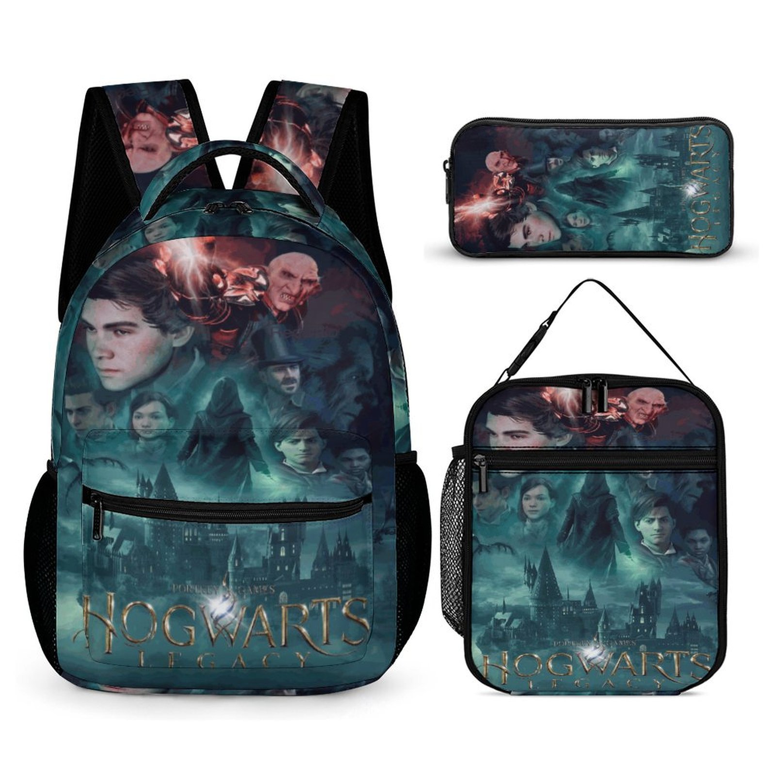 Harry Potter 3pc Backpack Set Amazon.com: Loungefly Harry Potter Trilogy Triple Pocket  main image 2