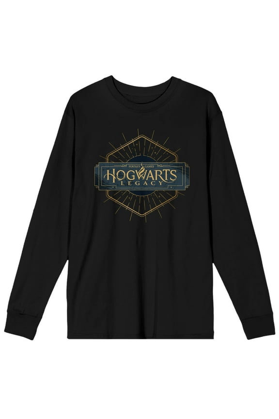 Hogwarts Legacy Hexagon Logo Crew Neck Long Sleeve Men's Black Tee-Large