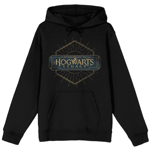 Hogwarts Legacy Hexagon Logo Long Sleeve Men's Black Hooded Sweatshirt-Medium