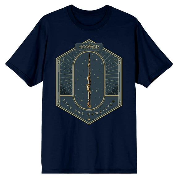 Hogwarts Legacy Wizard Wand Live The Unwritten Crew Neck Short Sleeve Navy Men's T-shirt-Medium